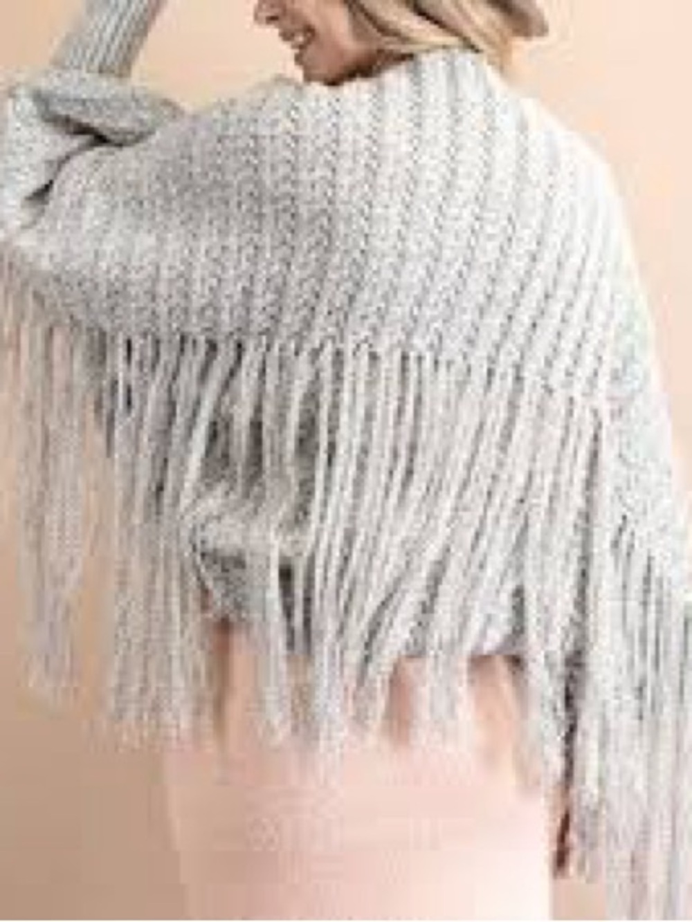 143 Story Fringed Poncho Shrug- Beige Grey